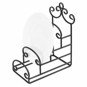 Support à assiettes vintage en métal noir, support à vaisselle sur pied avec décorations sculptées pour l'organisation de la cuisine - Product Image 1