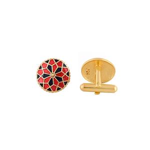 Luxury Gold Plated Red Black Enamel Round Cufflinks for Men Geometric Formal Shirt <b>Accessories</b> <b>Wedding</b> Business Gift Cuff Links - Product Image 5