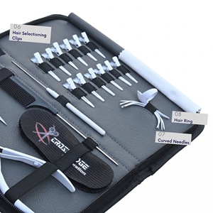 Kit d'outils tout-en-un pour l'application d'extensions capillaires avec pinces à sertir les perles, enfileur de boucles, ciseaux, pinces, peigne et aiguilles - Product Image 5