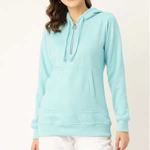 Sudadera con capucha y media cremallera de alta calidad, forro polar, logotipo personalizado OEM bordado, impermeable, transpirable, para mujer, color personalizado, algodón - Product Image 1