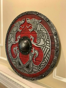 premium Handmade Decorative Wooden Shield Twin <b>Dragon</b> <b>Artwork</b> Traditional Straight Edge OEM Wholesale bulk Supplier USA EU - Product Image 2