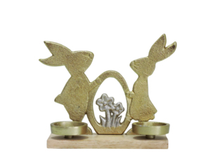 Artesign <b>Gold</b> Bunny Rabbit Nickel Aluminium <b>Statue</b> Floral Wreath Wooden Base Modern Spring Easter Tabletop Decor Durable 2x1x2 - Product Image 3