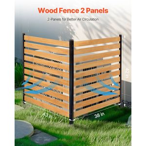Elegante Recinzione in Legno per la Privacy 96,5 cm L x 106,7 cm L, 2 Pannelli a Doghe, Schermo per Condizionatore, Recinto per Attrezzature da Piscina, Pali in Metallo, Confezione da 2 - Product Image 2