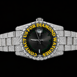 Reloj de pulsera artesanal con caja redonda, esfera con números romanos, oro blanco, diamantes de moissanita, movimiento de cuarzo, colección exclusiva para hombre - Product Image 1