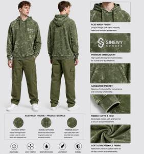 Sweat-shirt à capuche décontracté pour homme SINEWY SPORTS, coupe classique, mélange de coton, effet délavé, avec poche kangourou et poignets côtelés - Product Image 1