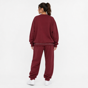 <b>Women's</b> Embroidered Front Oversized <b>Baggy</b> Crewneck Sweatshirt <b>Jogger</b> Set Heavyweight Cotton Fleece Tracksuit OEM ODM Wholesale - Product Image 2