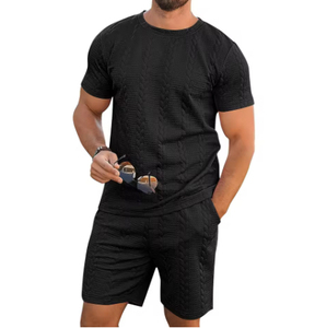 Conjunto de Camiseta y Pantalones Cortos Casuales de Verano para Hombre, de Algodón Blanco, Cuello Redondo, Tejido Sólido, Transpirable, Estilo Liso - Product Image 3