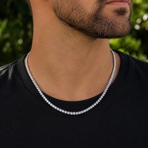 Moissanite <b>Tennis</b> <b>Necklace</b> 2mm 2.5mm 3mm 4mm 5mm 6.5mm Round Brilliant Cut Set Rhodium Plated 925 <b>Silver</b> Unisex Luxury Chain - Product Image 2