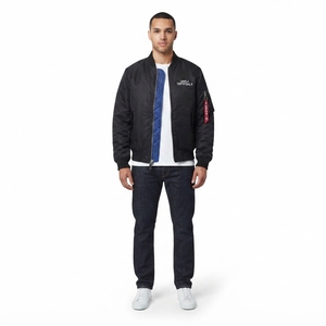 Chaqueta Bomber MA-1 Negra para Hombre, al por Mayor, 150GSM, Nailon Resistente al Agua, Transpirable, Reversible, con Parche de Chenilla, Ropa de Calle - Product Image 1