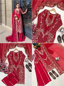 Traje Sharara de Seda Bordado Borgoña Shivam Hub, Top Indio Pakistaní con Dupatta Pesada con Cuentas, Ideal para Bodas y Festivales, de Secado Rápido - Product Image 6