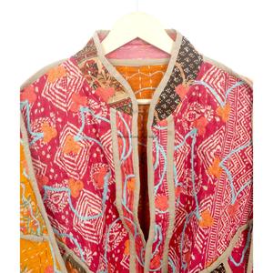 Veste vintage pour femme 100% Kantha, faite à la main, brodée, style bohème indien, avec fermeture ouverte, veste tendance à motif floral - Product Image 2