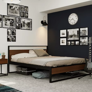 Lit King Size en Teck Massif de Qualité Durable pour Chambre à Coucher, Design Moderne et Confortable avec Plateau en Teck et Sommier Sculpté - Product Image 1