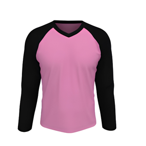 Maillot de baseball rose pour homme, vierge, rose néon vif, à rayures fines, en maille, manches raglan, col en V, sportif, infroissable, en Spandex - Product Image 1