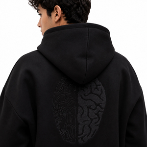 Sweat-shirts à capuche personnalisés avec motifs en relief pour hommes, fermeture éclair intégrale, mélange de coton, coupe oversize, noirs, style streetwear décontracté, pour l'automne, fournisseur de marques privées - Product Image 3