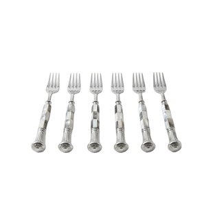 Elegant Vintage Style Silver Plated Flatware Set With Mother Of Pearl <b>MOP</b> <b>Handles</b> Dinner Forks Cutlery Set For Home And Dining - Product Image 1