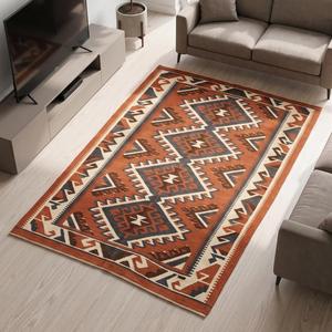 Handmade Handwoven Handcrafted Kilim Wool Rug - Terracotta Tribal Geometric Diamond Flatweave Carpet Boho Ethnic <b>Floor</b> <b>Runner</b> - Product Image 6