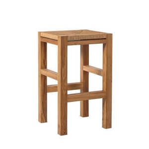 Taburete de Bar Moderno de Teca Sólida de Grado Exportación con Detalles de Ratán y Acabado Natural, Taburete de Barra para Comedor Exterior, Venta Global de Muebles - Product Image 1