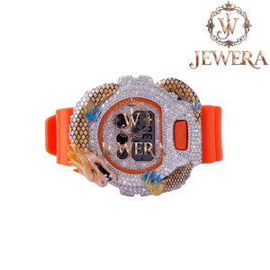 Premium Quality Moissanite Orange <b>Rubber</b> Diamond <b>Watch</b> for Daily Wear Party Events and Trendy Fashion Lovers Available for Sale - Product Image 1