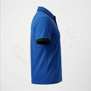 เสื้อโปโลแขนสั้นสีน้ำเงินสำหรับผู้ชาย ผ้าโพลีเอสเตอร์ถัก 100% ระบายอากาศได้ดี ดีไซน์เรียบง่าย สวมใส่สบาย ทรงปกติ - Product Image 3