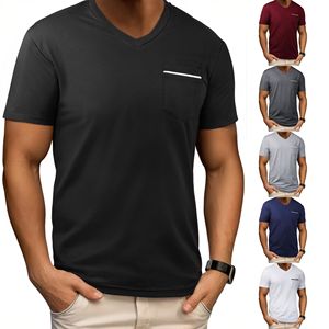 OEM Milk Silk V Neck T-Shirt Men's Summer Short Sleeve <b>Base</b> <b>Layer</b> Breathable Sportswear Spandex Plus Size T Shirt - Product Image 1