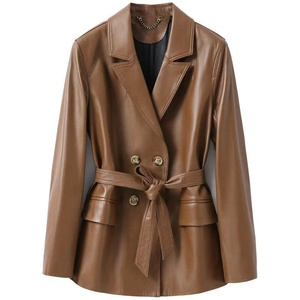 Manteau long en cuir véritable pour femme Champ King - Product Image 1