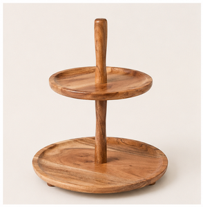 Modern 2 Tier Wooden <b>Cake</b> <b>Stand</b> Solid Acacia Wood Cupcake Dessert Serving Tray For Weddings Parties And Home Decor Eco-Friendly - Product Image 1