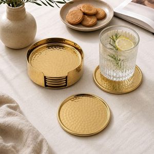 Hammered Brass Coasters <b>Set</b> of <b>4</b> Handmade Drink Coasters <b>for</b> Coffee <b>Table</b> <b>Dining</b> <b>Table</b> Bar Home Decor - Product Image 2