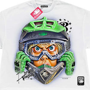 Camiseta Blanca para Hombre, Estampado de Motociclista de Dibujos Animados, Cuello Alto, Manga Corta, Corte Regular, 100% Algodón Jersey, Tela de Seda - Product Image 5