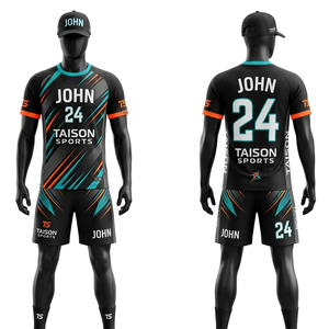 Uniforme de handball personnalisé, 180 GSM, polyester interlock, gris, panneau latéral noir, sublimation, logo brodé - Product Image 5