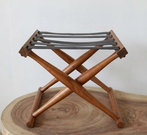 Solid Teak Wood <b>Leather</b> Webbing Foldable Luggage <b>Stool</b> Midcentury Modern Design Commercial Hotel Apartment Furniture Model ST014 - Product Image 2