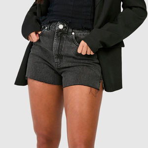 Shorts en jean rétro pour femme, taille haute, vintage, délavé, avec boutons et fermeture éclair, longueur genou, délavage acide, été, personnalisé - Product Image 3