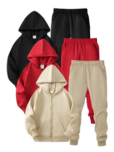 Boys' Solid Color Cotton Pullover Zipper Hoodie Joggers Sets Outdoor Sweatshirt Multi-Piece Casual Bangladesh Customized Brand - Product Image 2