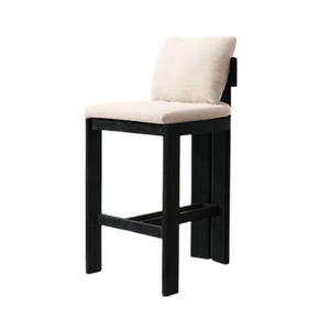 Modern Black Teak Wood Bar <b>Stool</b> with Upholstered Backrest Padded <b>Seat</b> and Sturdy Footrest for Kitchen Island Restaurant - Product Image 4
