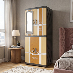 Armario de Plástico Naiba con Diseño Clásico de Madera, Equipado con Puertas con Bisagras y Espejo - Product Image 1