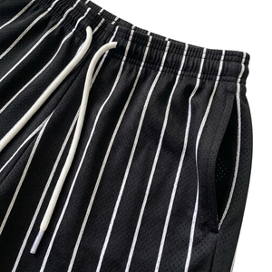 Shorts en maille rayés pour hommes, taille mi-haute, fermeture à cordon, respirants, style décontracté, 100% polyester - Product Image 6