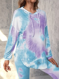 Conjunto Deportivo Femenino con Tinte Espiral |   Conjunto de Sudadera con Dobladillo Curvo y Abertura Lateral y Pantalones Leggings con Cintura Elástica |   Conjunto Deportivo para Correr - Product Image 1
