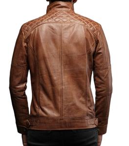 Chaqueta de motorista de alta calidad personalizada para hombre en cuero genuino marrón motocicleta estilo clásico chaqueta transpirable cuello alto - Product Image 6