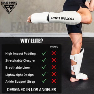 <b>Muay</b> <b>Thai</b> Kickboxing MMA Leg Instep Protective Sparring Training Gear Shin <b>Pads</b> Leather Hook and Loop Protective Boxing Gear - Product Image 4