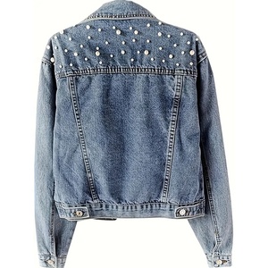 Veste en jean de qualité supérieure pour femme, manches longues, coupe classique, couleur unie, vêtement d'extérieur décontracté pour l'automne et l'hiver - Product Image 2