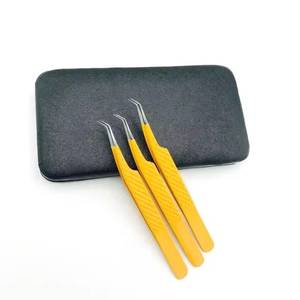 Ensemble de pinces à cils en acier inoxydable de précision, manche jaune, pointe lisse, 3 pièces pour outils d'extension de cils - Product Image 4