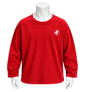 <b>Red</b> Reversed LS Tee <b>Oversized</b> Long Sleeve Cotton T <b>Shirt</b> Washed Finish Drop Shoulder Casual Streetwear Loose Fit Everyday Top - Product Image 1