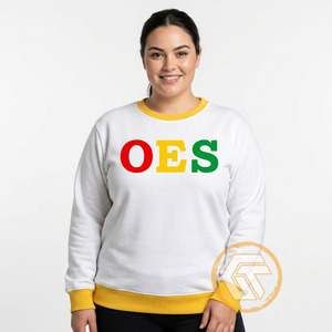 GREEK TREASURES OES เสื้อสเวตเชิ้ตผ้าฟลีซคอกลมสำหรับผู้หญิง สีขาว แต่งขอบสีเหลือง ผ้าฝ้ายถัก เป็นมิตรกับสิ่งแวดล้อม เสื้อผ้าลำลองสำหรับฤดูใบไม้ร่วง - Product Image 1