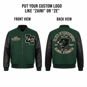 Premium 320g Polyester Bomber <b>Jacket</b> Green Body <b>Black</b> Sleeves Printed Custom Varsity <b>Jacket</b> Waterproof Breathable - Product Image 1
