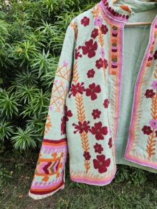 Veste en velours tissé brodée de fleurs, respirante, col rond, manches longues, printemps, automne, hiver, vêtements d'extérieur pour femmes, cadeau pour elle - Product Image 2