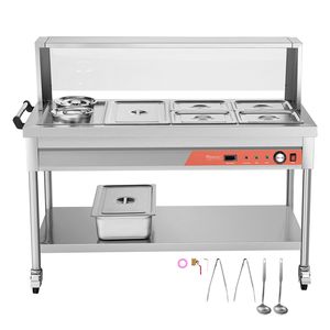 Scaldavivande Elettrico Professionale Commerciale 5 Vaschette + 2 Pentole 1800W, Tavolo Riscaldante a Vapore con Controllo Manuale della Temperatura per Catering e Buffet - Product Image 1