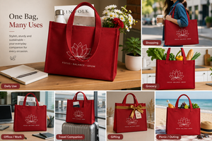 Red <b>Canvas</b> <b>Tote</b> Bag 45x35x12 Cm Top Handle Shopping Bag Daily Use - Product Image 4