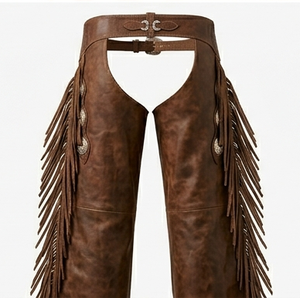 Chaps d'équitation western en cuir marron de qualité supérieure avec franges, équipement de protection des jambes pour l'équitation - Product Image 4