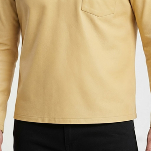 Long Sleeve T-Shirt Quarter Zip Casual Slim Fit Crew Neck Leather Top Chest Pocket Soft Premium Leather Fashion Wear Custom <b>Logo</b> - Product Image 6