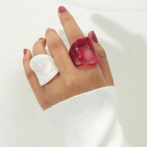 Elegant Design 2025 New Korean Transparent <b>Acrylic</b> Irregular Geometric Resin <b>Jewelry</b> Colorful Rings Square Hexagon Custom Rings - Product Image 3