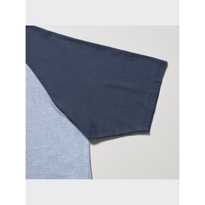 Men's Gray Blue <b>Raglan</b> Sleeve <b>T</b>-<b>Shirt</b> O-Neck Regular Fit Casual Jersey 100% Cotton Print Breathable - Product Image 4